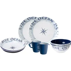 Brunner Tête-à-tête Blue Ocean Melamin Geschirrset Antirutsch, BPA-frei und bruchunempfindlich 8-teilig
