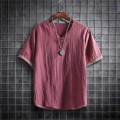 Herren T-Shirt mit Knöpfen Henley Hemd T-Shirt Kurzarm Henley Frühling Herbst Boho Paisley Damast Einfarbig Mode Designer Schnalle Urlaub Straße Ausgehen Schwarz Blau Wein Top T-Shirt für Herren