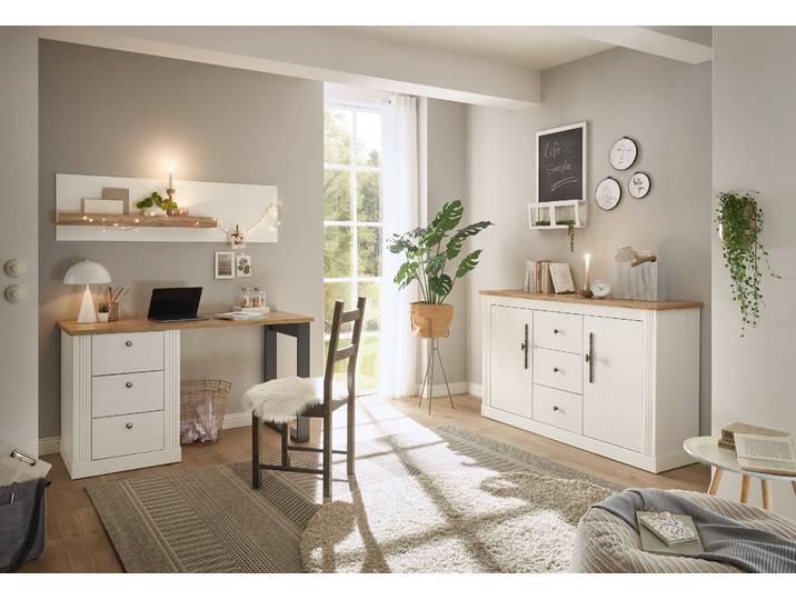 Büromöbel-Set GOODPRODUCT Westminster , weiss (pinie weiß dekor), B:284cm H:170cm T:60cm, Holzwerkstoff, Metall, Arbeitsmöbel-Sets, Büromöbel-Set, im romantischen Landhausstil, exclusiv by Otto