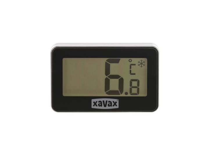 Xavax Kühlschrankthermometer digital (Thermometer für Gefrierschrank, Kühltruhe, Kühlschrank, kabelloses Temperaturmessgerät, zum Stellen, Hängen, magnetisch befestigen) schwarz