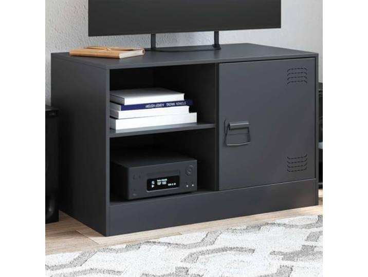 HEFZGDB TV-Schrank Schwarz 67x39x44 cm Stahl Gestell mit Griff und Stauraum für Wohnzimmer