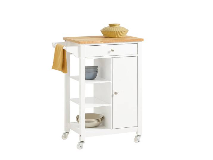 SoBuy Küchenwagen Weiß, Holzwerkstoff, 68x86x40 cm, Esszimmer, Servierwagen