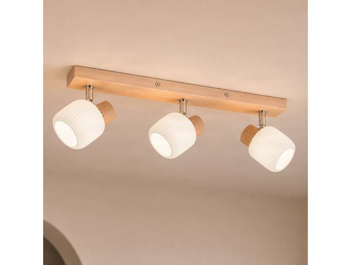 Darla, spot pour plafond à 3 lampes, blanc/teinté bois - Lindby - Couloir - Multi-ampoules