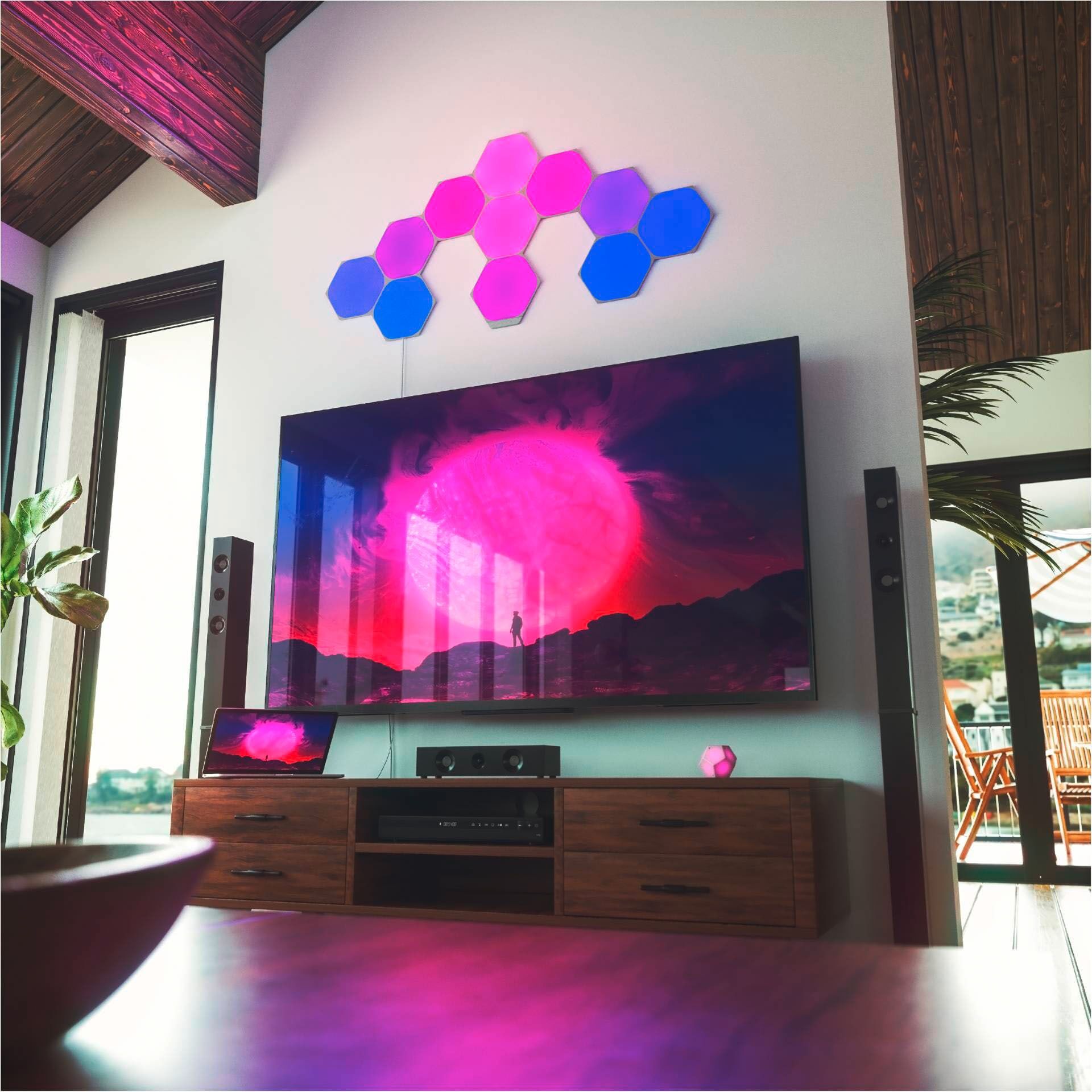 NANOLEAF LED Panel "Hexagons", Energieeffizienz: G (A-G), bunt, Ø 20cm H: 20cm, 15 Stk., Leuchten, Starter Kit - 15 PK, Modulares Stecksystem, Smarte Technologie, LED Panels LED Dekoleuchte