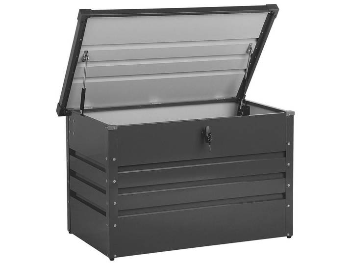 Beliani Auflagenbox Stahl graphitgrau 100/62 cm Cebrosa, Graphitfarben, Metall, 300 L, Rechteckig, 100x64x62 cm, Gartenzubehör, Kissenboxen