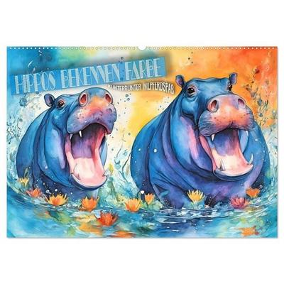 Hippos bekennen Farbe - kunterbunter Nilpferdspaß (Wandkalender 2027 DIN A2 quer), CALVENDO Monatskalender