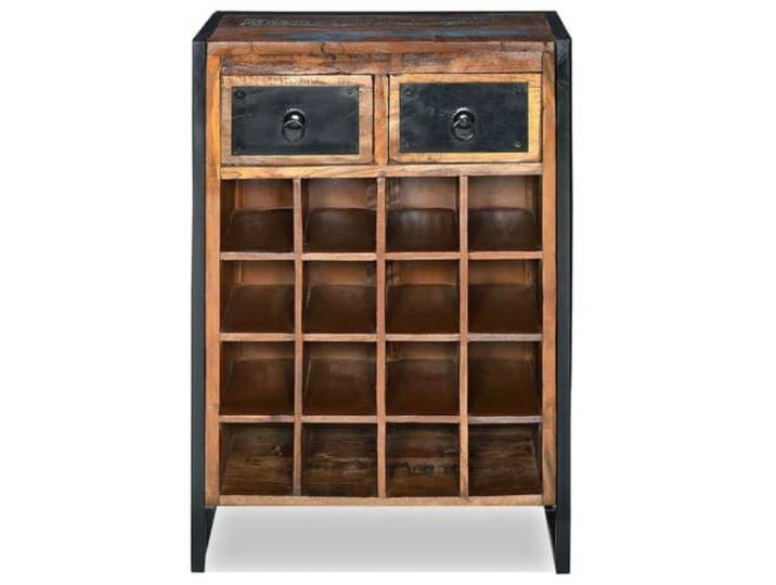 Weinständer aus Recyclingholz, 16 Flaschen, mit 2 Schubladen Handgemachtes, industrielles Design, mit Schubladen, für Küche, Esszimmer und Wohnzimmer