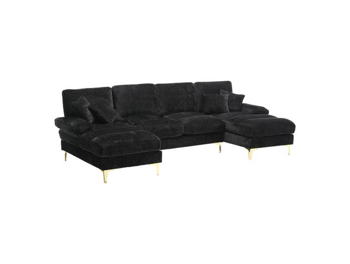 Oxeza Wohnlandschaft 272/136/88 cm Schwarz mit doppelten Liegesitzen, Mode, Rechteckig, 272x88x136 cm, Wohnzimmer, Sofas & Couches, Wohnlandschaften, Wohnlandschaften in U-Form