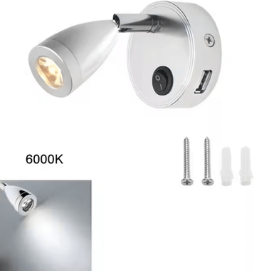 Inspire Curations 12V 24V LED RV Reading Light With USB Charging Port silver 6000k
