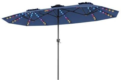 Costway 13 FT Double-Sided Patio Umbrella with Color-Changing Flowing Solar LED Lights-Navy
