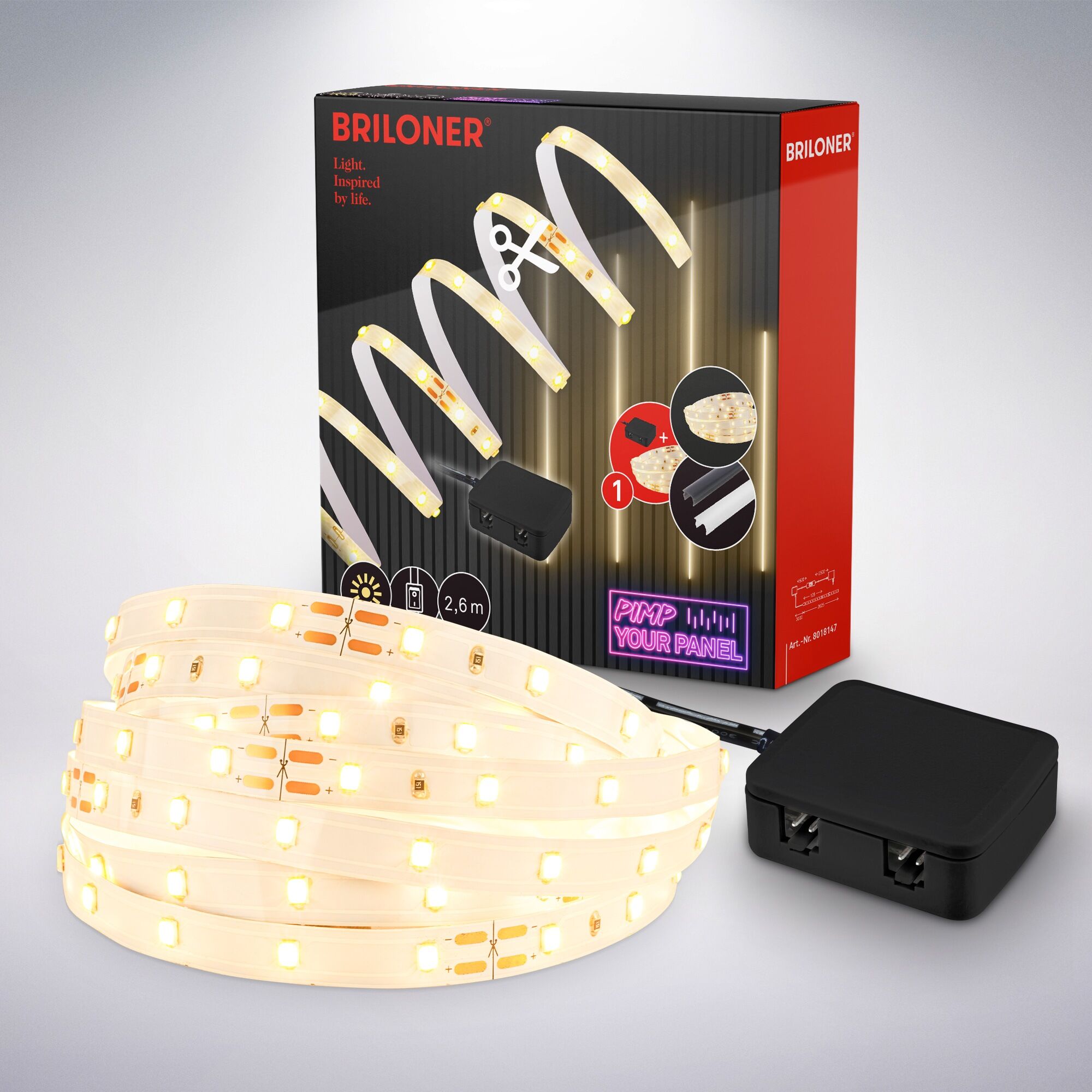 BRILONER LEUCHTEN LED-Streifen "Pimp your Panel LED Stripe", weiß (weiß, neutral), Gesamtlänge 2,6m, Lichterketten, LED-Streifen