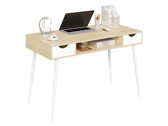 WOLTU Bureau d'ordinateur en bois avec 2 tiroirs, table de bureau avec structure en acier, table d'étude, poste de travail, table de bureau pour ordinateur portable, pour bureau à domicile, 120x58x77