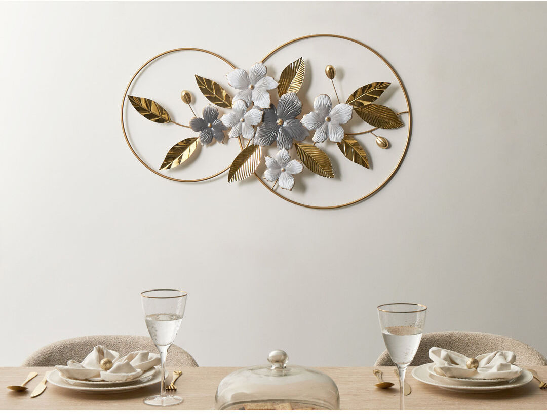 Fairmont Park Handmade Plants & Flowers Iron Wall Decor Grey;White;Gold 61cm H X 101cm W