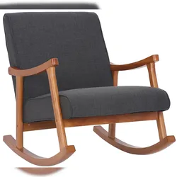 DELUKE Schaukelstuhl JONAS Indoor 67x92x82cm, Stoff, Dunkelgrau, Walnussbraun Liegestuhl Relaxstuhl Sofastuhl