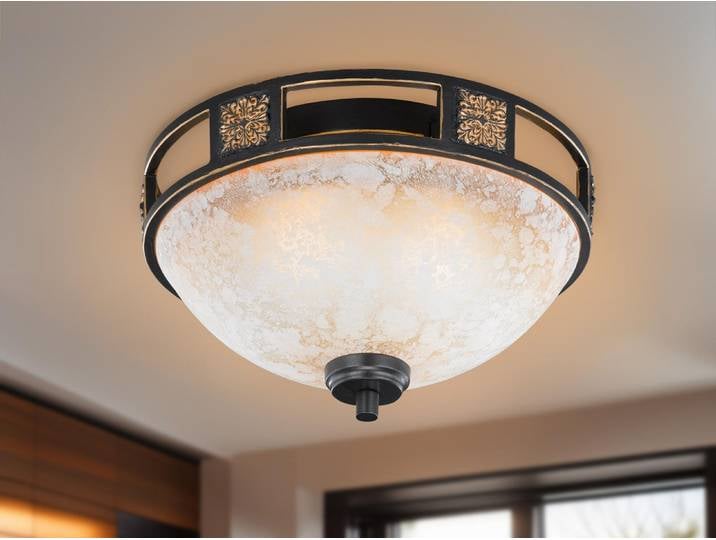 Antik Decken Leuchte Ø330mm Creme Rost Glas Metall Lampe Deckenlampe Deckenleuchte