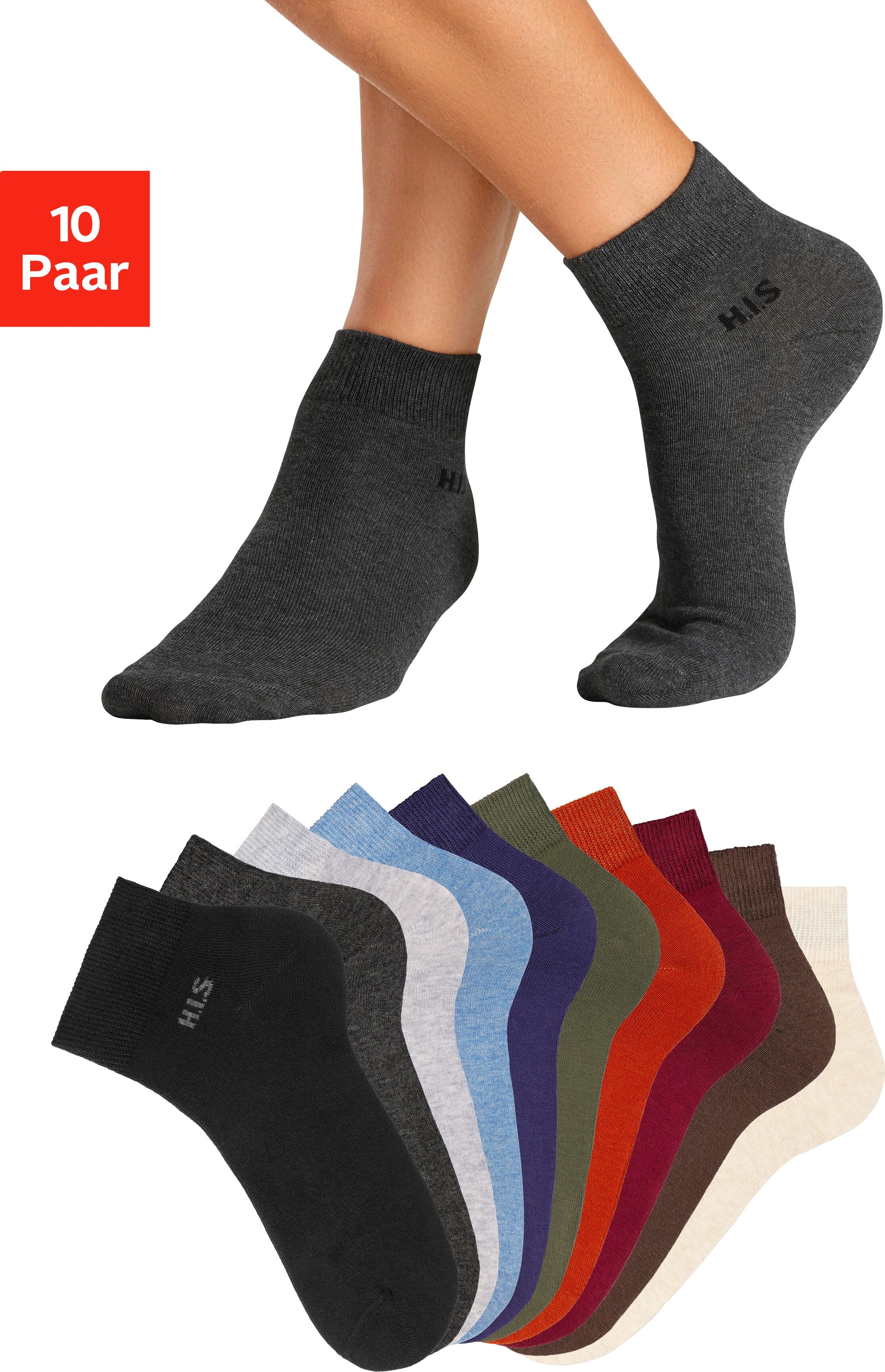 Kurzsocken H.I.S "Kurzschaft Socken Herren, zum einfachen Sortieren", Herren, Gr. 47-48, bunt (1x marine, 1x orange, 1x khaki, 1x plum, 1x beige, meliert, 1x jeans, meliert, 1x grau, meliert, 1x anthrazit, meliert, 1x braun, 1x schwarz), Baumwollmischung,
