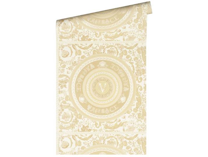 \ MEDUSA HOOFD\ SATIJN GLANZEND CIRKEL BEHANG Design - beige crème wit - A.S. Création Versace 5