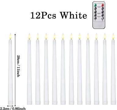 Uplift Essentials 12 Piece Flameless LED Taper Candles Battery Operated Flickering Lights For Halloween, Weddings & Christmas white