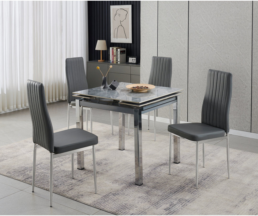 Metro Piccolo Grey Sintered Stone Dining Table + 4 Monza Chairs Grey 4