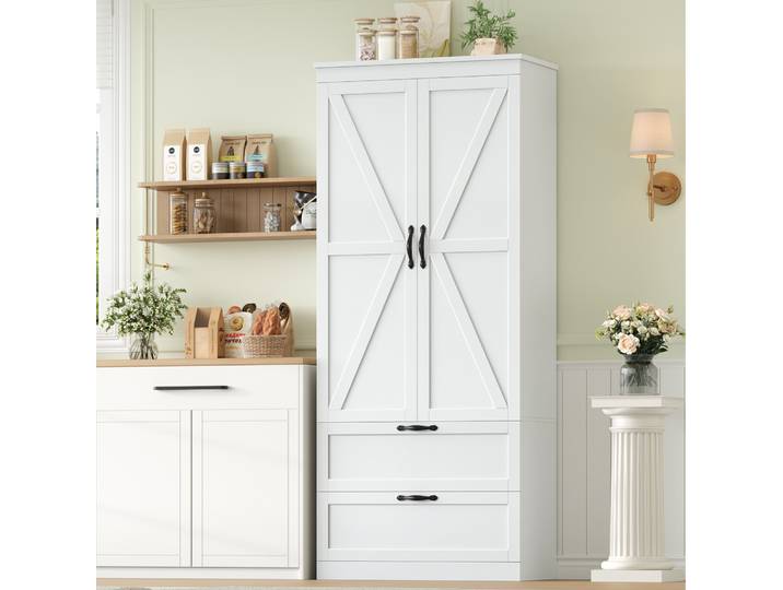 Armoire de cuisine, buffet de cuisine avec 2 portes et 2 tiroirs, armoire de rangement, armoire de cuisine avec étagère réglable, armoire haute