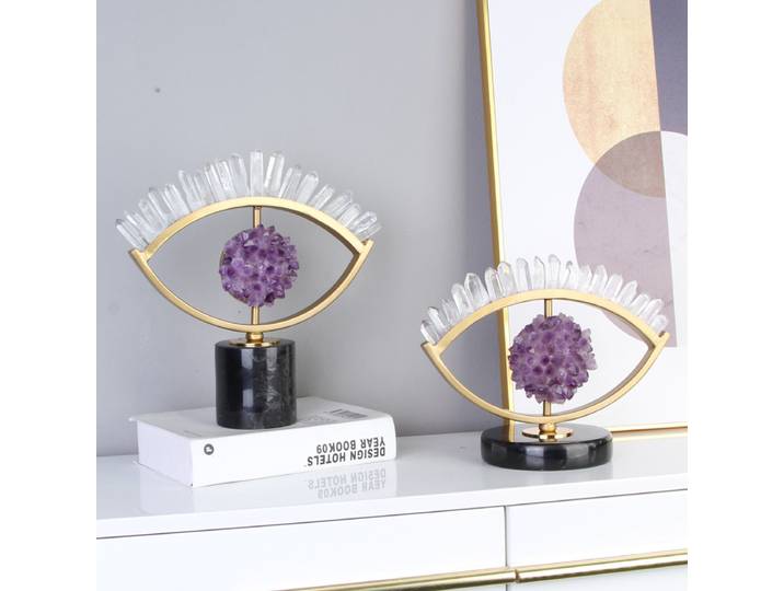 Ornement porte-bonheur en métal de luxe léger, œil en cristal violet, artisanat créatif, décoration de salon, cadeau d'ouverture, accessoires de décoration pour la maison