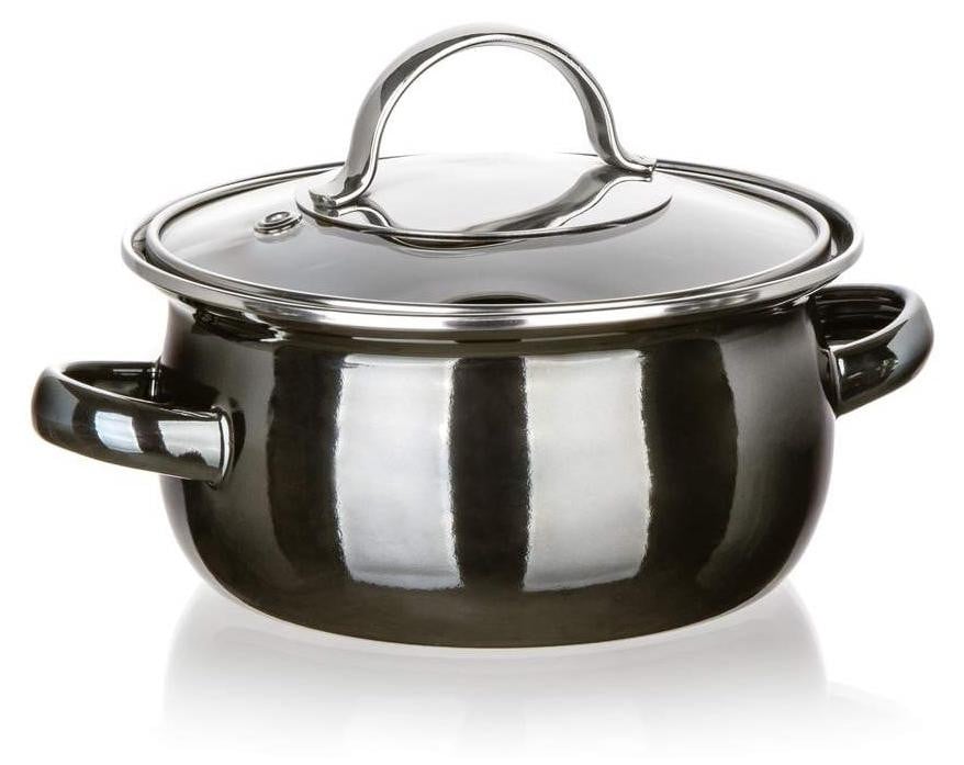 Banquet Emaille pan met deksel, 3,7 liter, metallic zwart, 24 x 11 cm