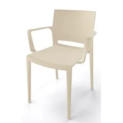 Robuster Stapelstuhl Bakhita B - mit Armlehne für Garten und Wohnbereich sand