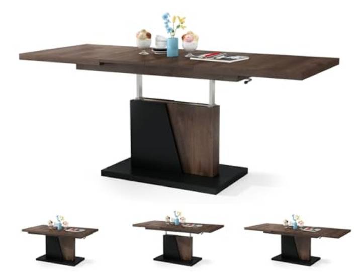 Moderner Esszimmertisch Grand - Esstisch - bis 180cm ausziehbar – höhenverstellbar - Küchentisch - Kitchen Table - 120x70cm - 05 - Braune Eiche + Schwarz