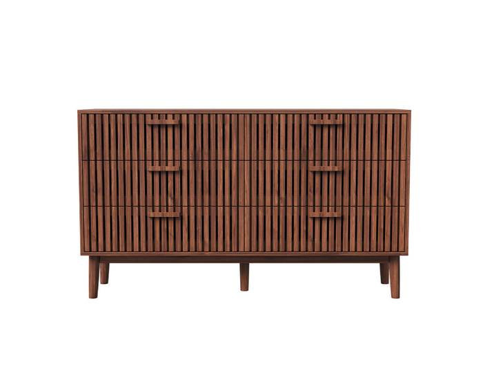 Shopentra Sideboard in Nussbaumoptik mit 6 Schubladen & Art-Deco-Front, Nussbaumfarben, 34x73x100 cm, Kleinmöbel, Kommoden, Kommoden