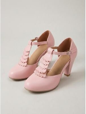 LightInthebox Women's Pink 1950s Vintage T-Strap Heels - Scalloped Cutout Mary Jane Pumps for Costumes, Parties Weddings