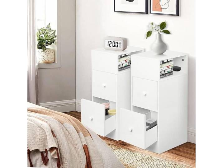 Armoires De Rangement Compactes Pour Petits Espaces - ERROLVES - Lignes Épurées - Lot de 2 - 25*30*66 cm - blanc chaud