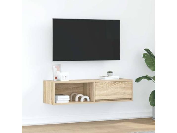 HEFZGDB TV-Schrank Sonoma-Eiche 100x31x25,5 cm Holzwerkstoff mit reichlich Stauraum für Elektronik und Medien, stabile Oberplatte, platzsparendes Wanddesign, pflegeleicht