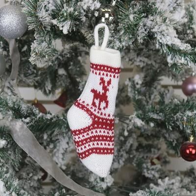 Snug & Styled Handcrafted Wool Christmas Stocking Ornament Gift Bag For Tree And Holiday Decor white Elk