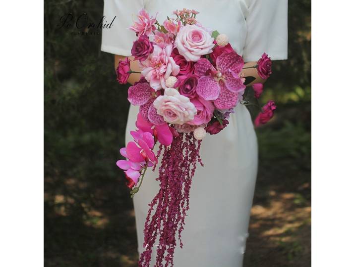 PEORCHID-Bouquet Romantique de Patients Fushcia, Fleur Artificielle Rose, Ramo De Novia, Rose Cascade Élégante, Bouquet de Mariage, 2024