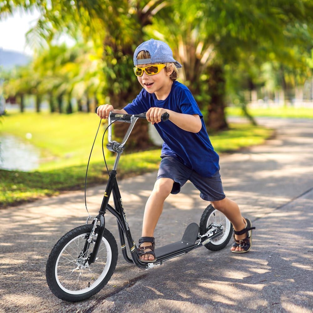 Homcom Trottinette tout terrain enfant grands pneus gonflables acier noir Noir 135x100x58cm
