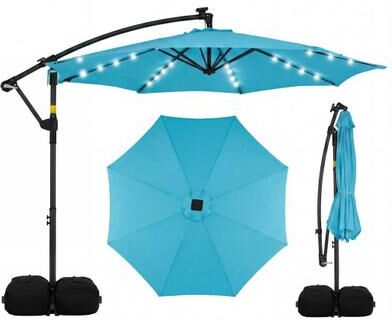 Costway 10 FT Solar LED Offset Cantilever Patio Umbrella Hanging Outdoor Market Umbrella-Turquoise