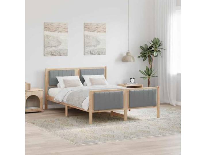 RJPLMFV Bettgestell, Plattform, massives Kiefernholz, 140 x 190 cm Gepolstertes Kopfteil, Fußteil inklusive, Design ohne Lattenrost, mattes Finish, leicht zu reinigen