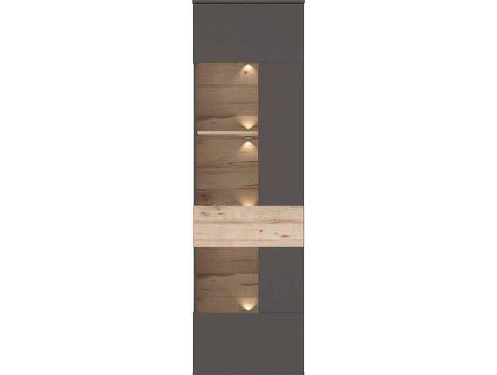Vitrine FORTE Como , grau (grau, eichefarben), B:60,4cm H:203,3cm T:41,3cm, Holzwerkstoff, Schränke, Vitrine, Vitrine, Glastüre, LED Beleuchtung, Soft Close Linksanschlag