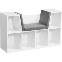 SCHUHBANK – Weiß matt, 101,5x61,5x30 cm, Sitzfläche Grau, 6 Fächer