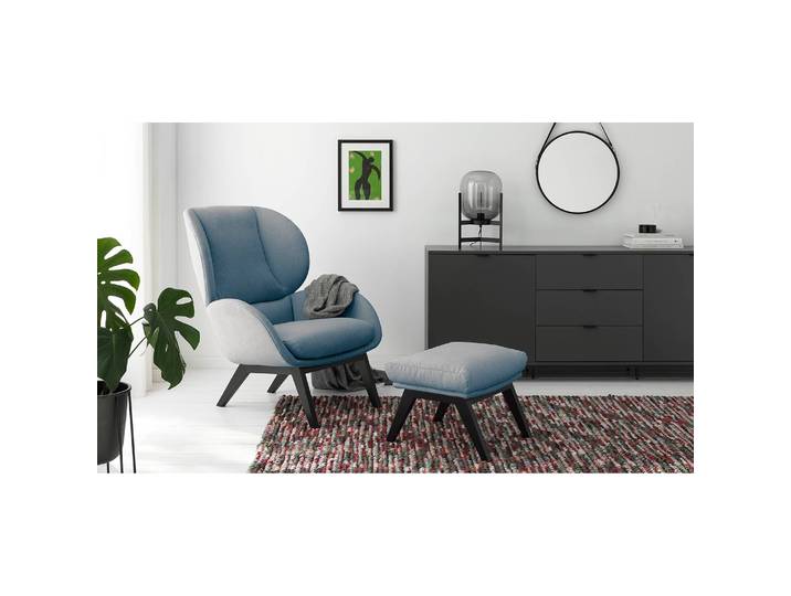 Repose-pieds 54 x 41 x 41cm Bleu/Bleu jean Noir Tissu Saia: Bleu jean