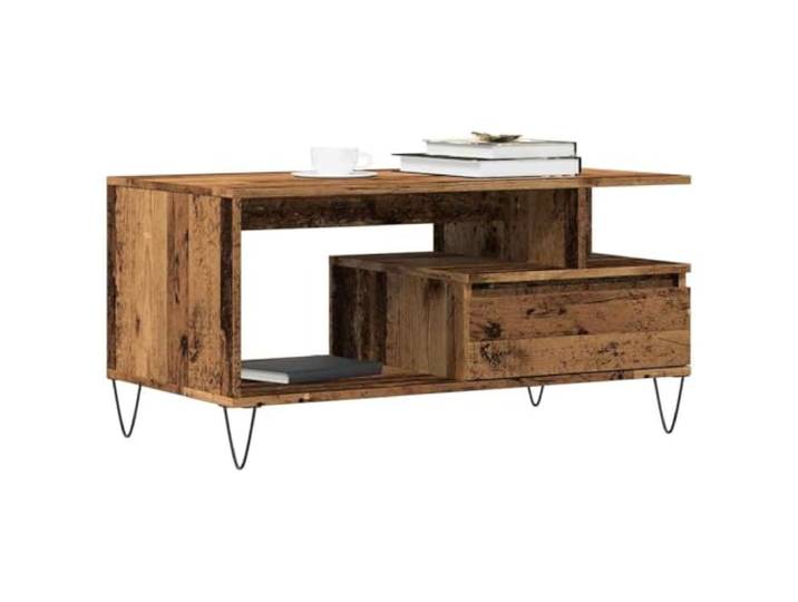 KUTYWEXFM Couchtisch Altholz-Optik 90x49x45 cm Holzwerkstoff Stilvoller Beistelltisch fürs Wohnzimmer mit geräumiger Ablage für Medien und Snacks, belastbar bis 60 kg.