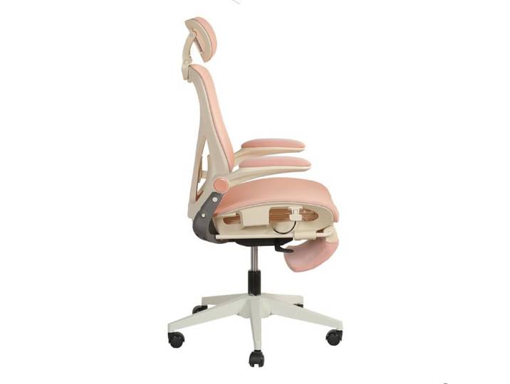 Chaise de bureau ergonomique pliante IVMEU dossier rabattable têtière 3D appui lombaire rose