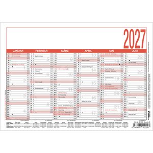 Zettler Tafelkalender 904 Arbeitstagekalender rot, mit Ferien, aus 250 g/m² Karton, 6 Monate = 1 Seite, A5, Jahr 2027