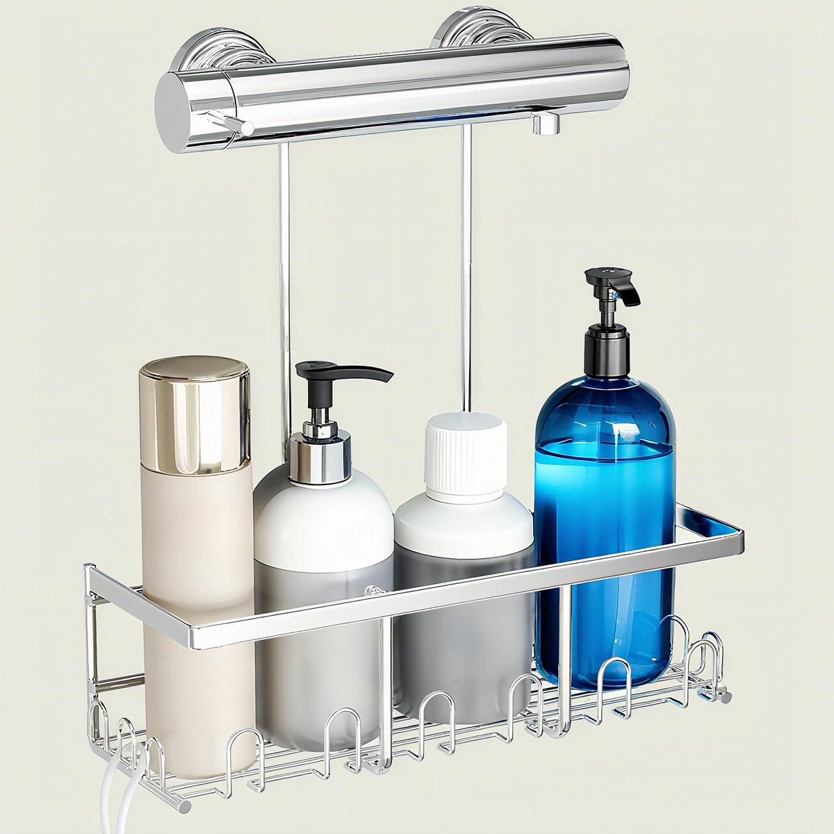 Merkloze wandplank voor de douche zonder boren met 12 haken