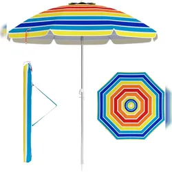 COSTWAY Strandschirm, windfest, stabil, UPF 50+, um 30° biegbar, mit Erdspieß