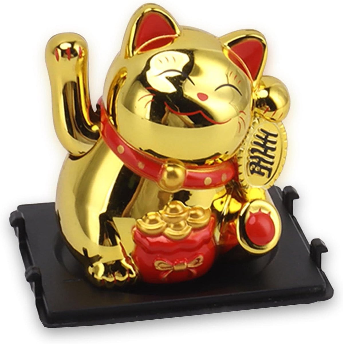 Maneki Neko Lucky Cat Fengshui Statue - Solar Fortune Cat Figurine voor Auto Decoratie - Zwaaiende Arm
