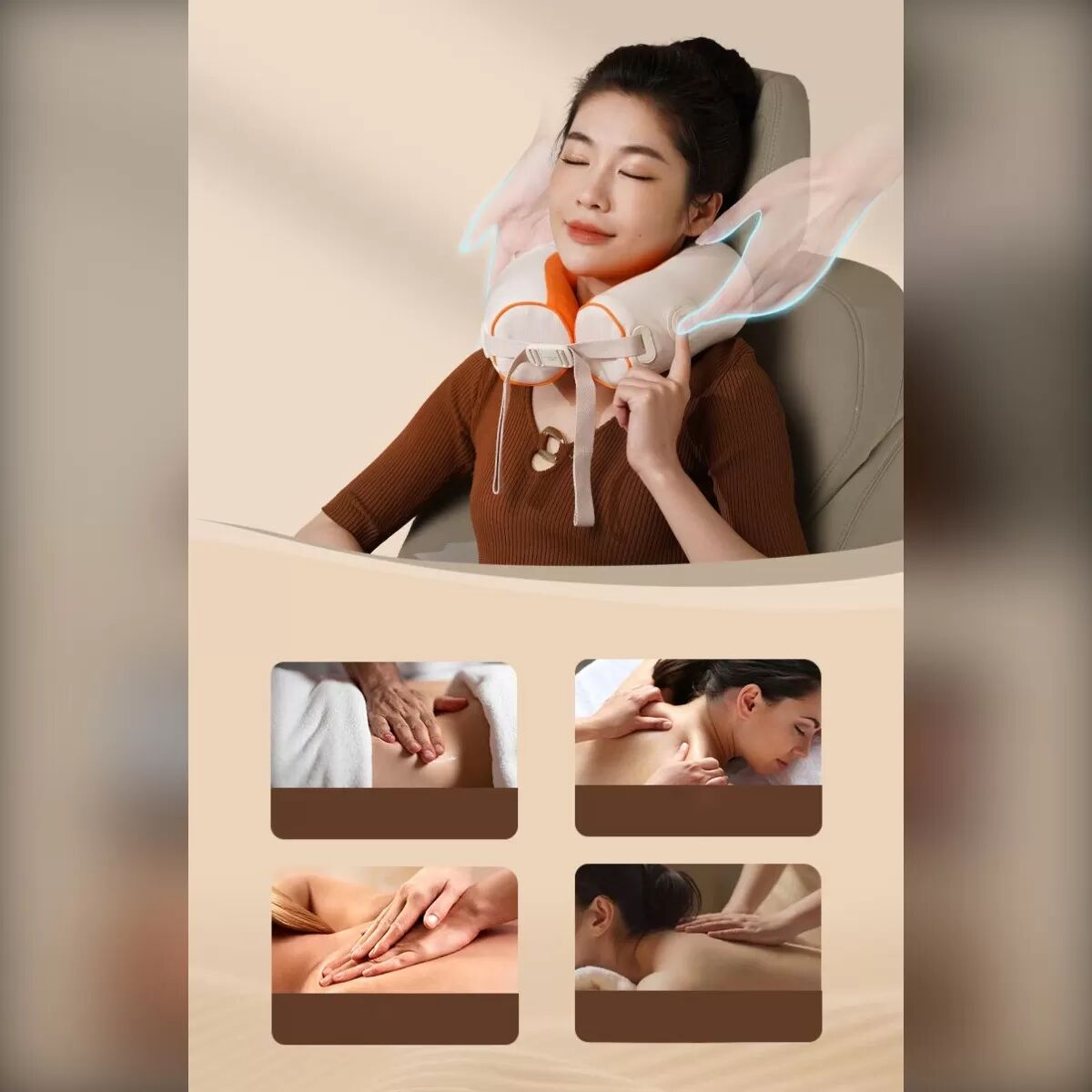 INF U-förmiges, multifunktionales, wiederaufladbares Nackenmassagegerät – Duale 3D-Knetmassage, Memory-Schaum, USB-C