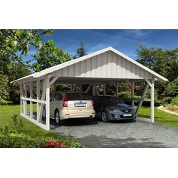 Skan Holz Schwarzwald Doppel 684x772cm Dachsch.weiss inkl.Abstellraum Holzcarport