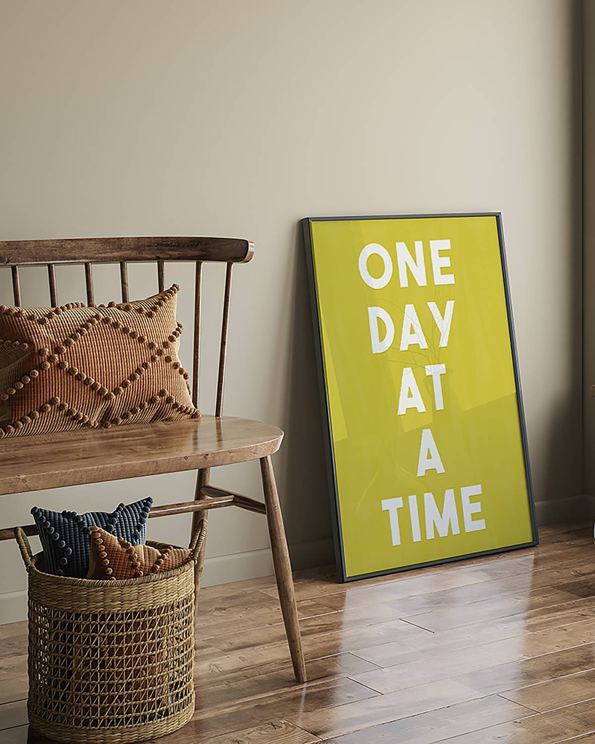 home24 One Day at a Time Lijst - Gelakt massief beukenhout - Multicolour - 63 x 83 cm