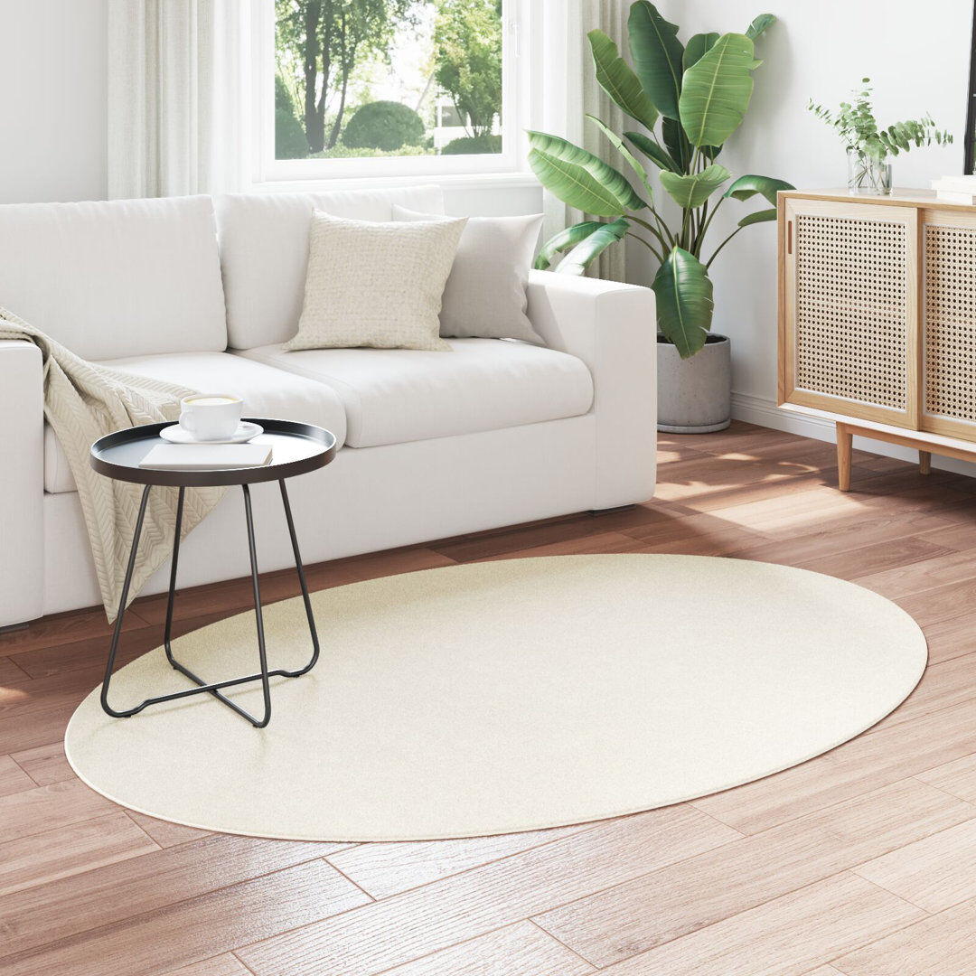 Latitude Run Rugs Cream Area Rug Polyester Oval 120 x 170 cm